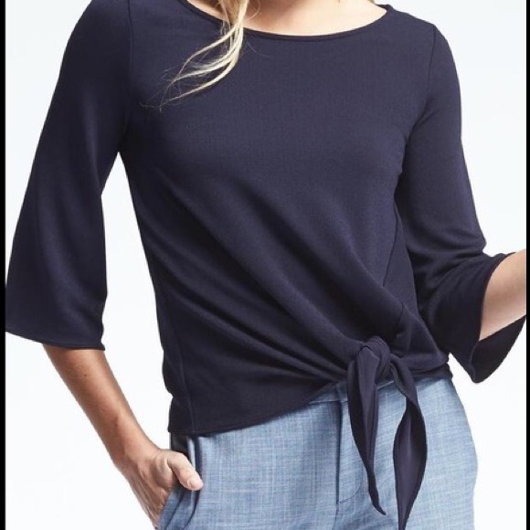 Banana Republic Tops - BANANA REPUBLIC navy blue tie front top